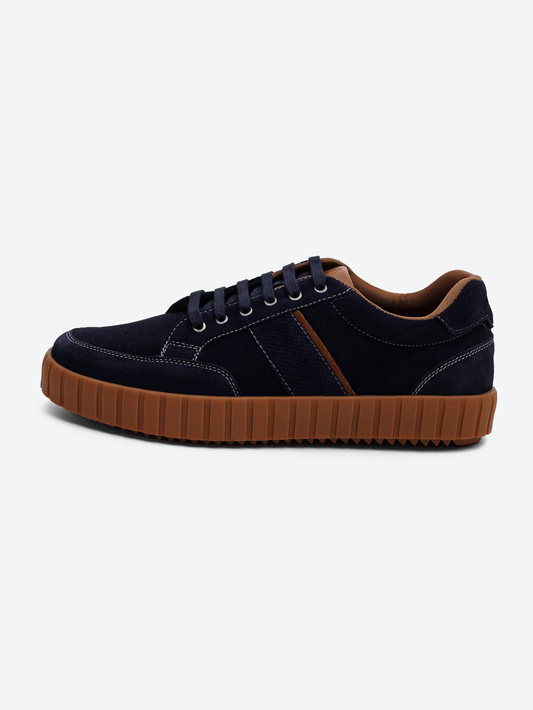 Men Blue Lace Up Genuine Leather Sneaker