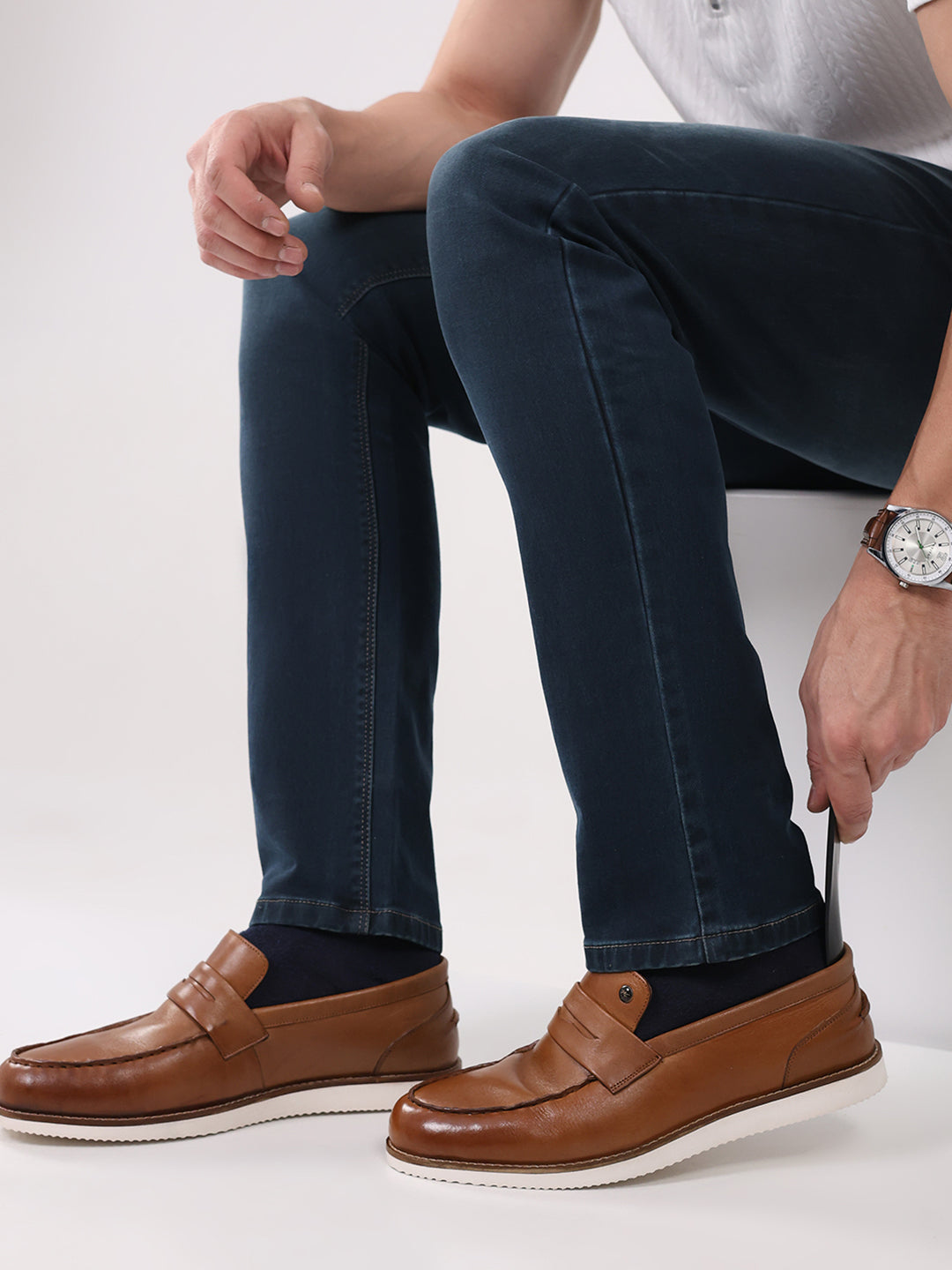 Men Tan Slip on Genuine Leather Penny Loafers