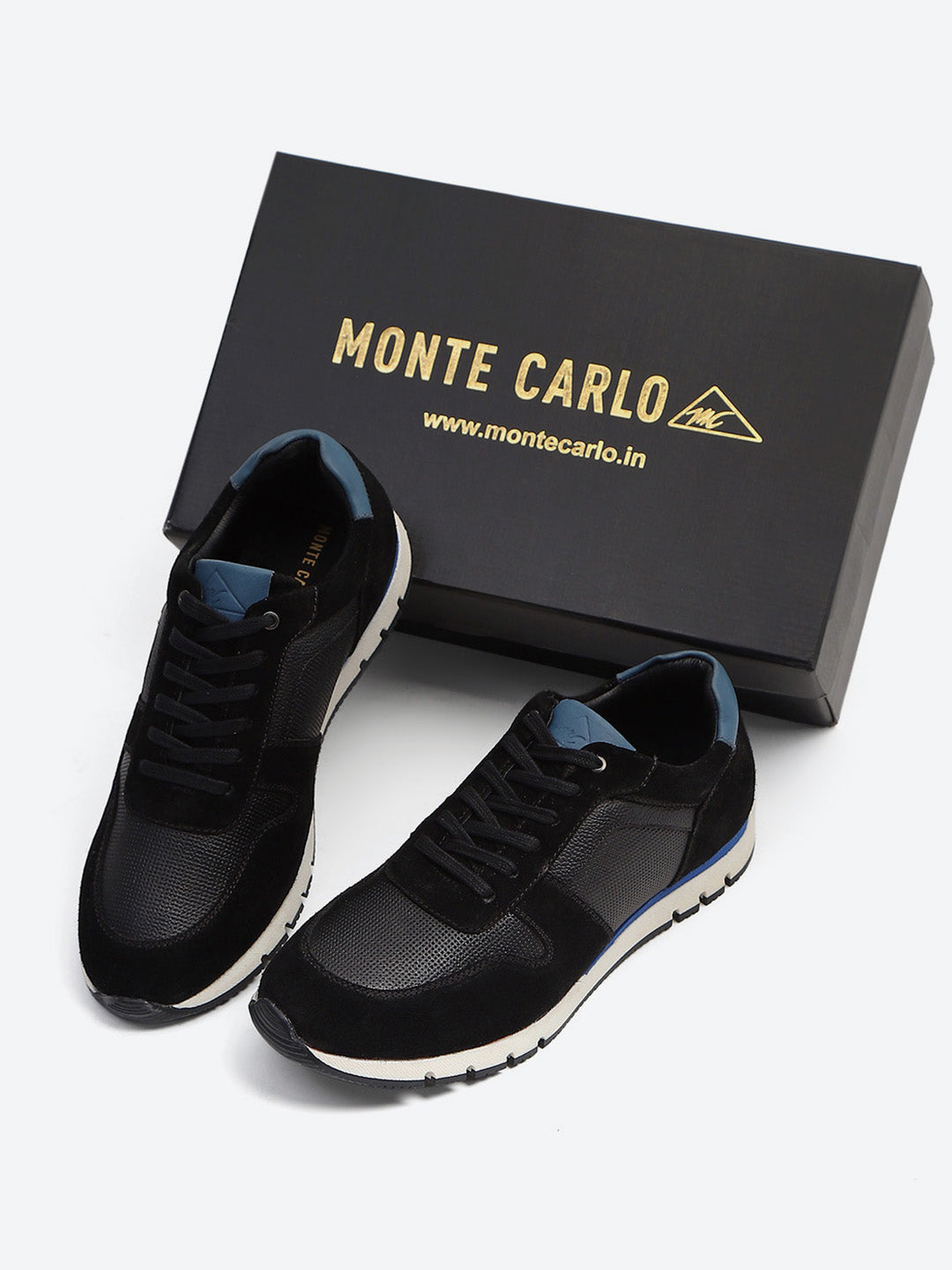 Monte Carlo Black Leather Classic Retro Vintage Casual Lifestyle Trainer Lace-Up Sneakers for Men