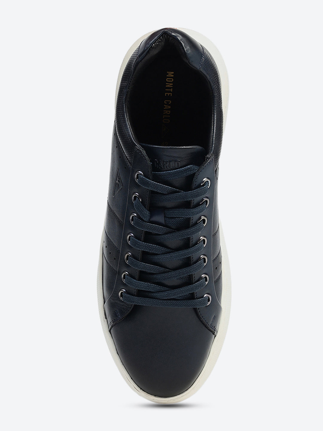Men Navy Blue Lace Up Genuine Leather Sneaker