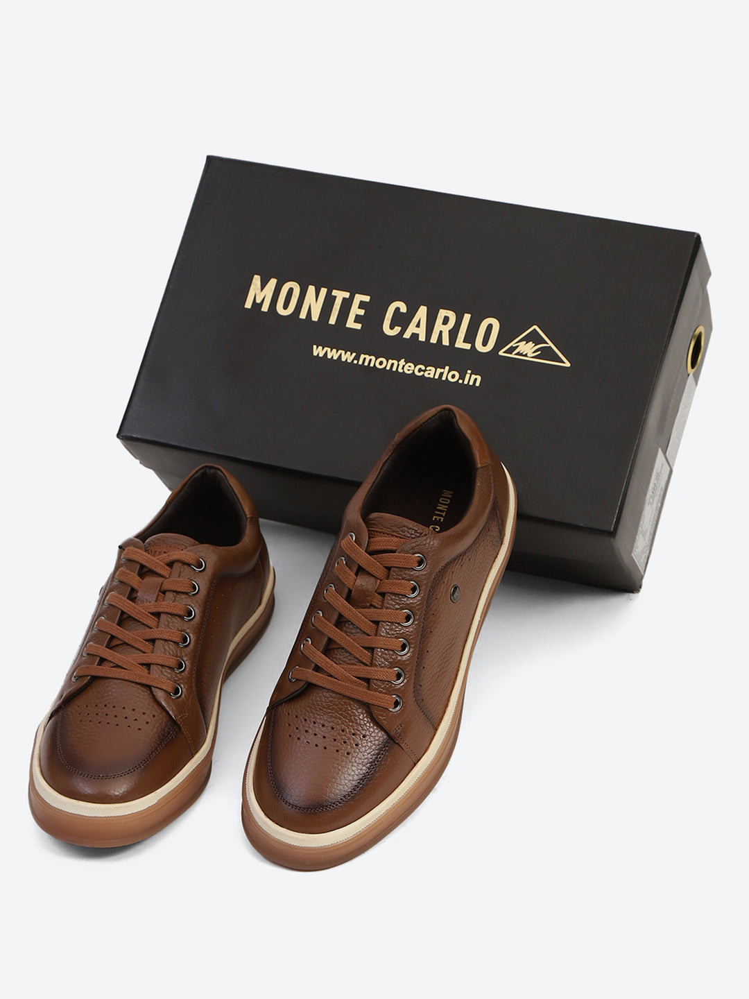 Men Tan Casual Lace Up Genuine Leather Sneaker