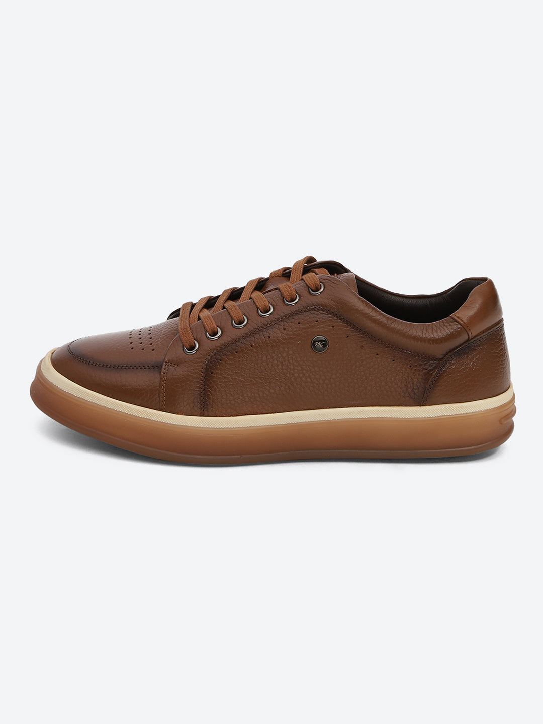 Men Tan Casual Lace Up Genuine Leather Sneaker