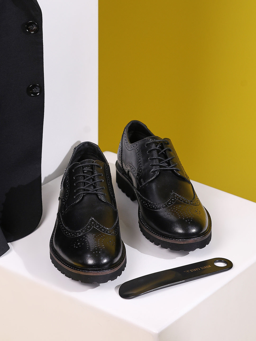 Men Black Lace Up Genuine Leather Formal Brogues