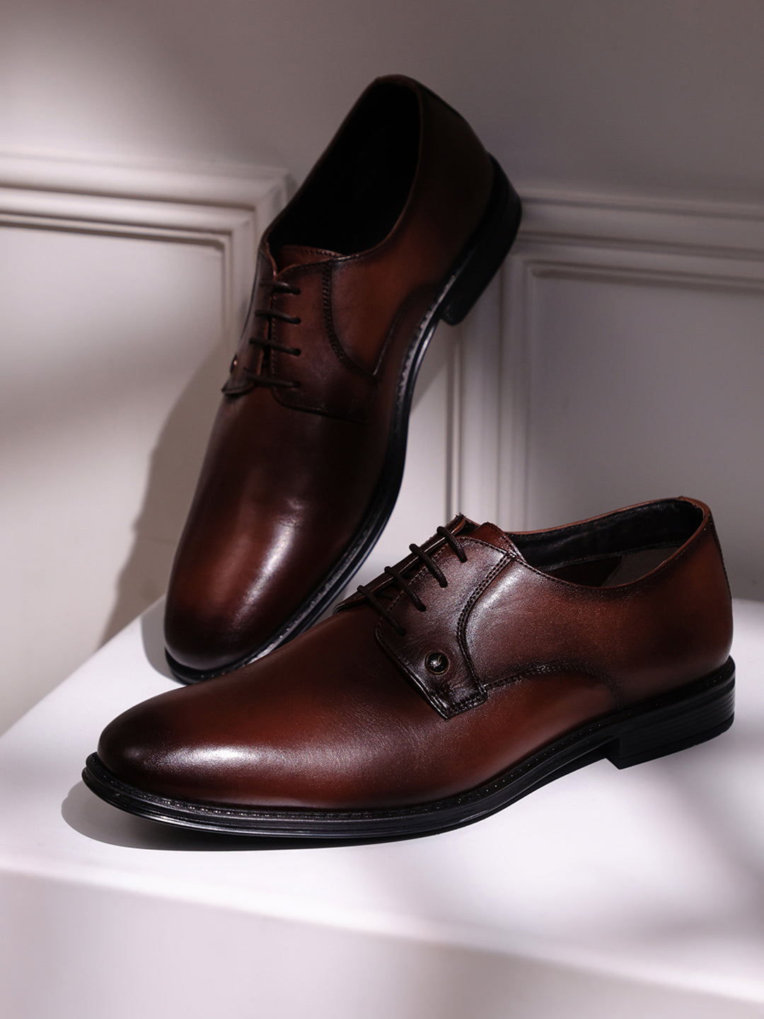 Men Brown Lace Up Genuine Leather Formal Derby