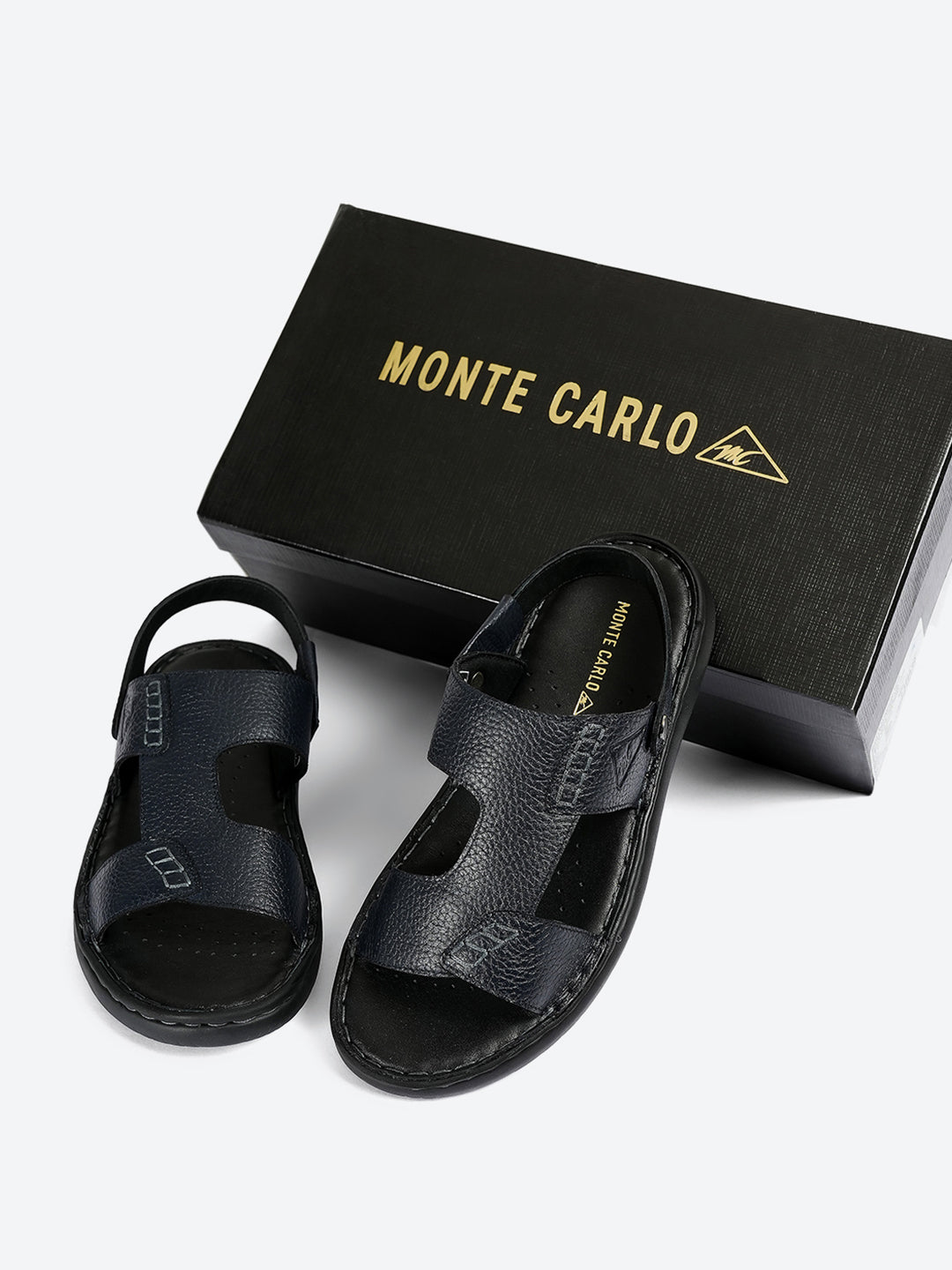 Men Navy Blue Elastic Genuine Leather Sandals