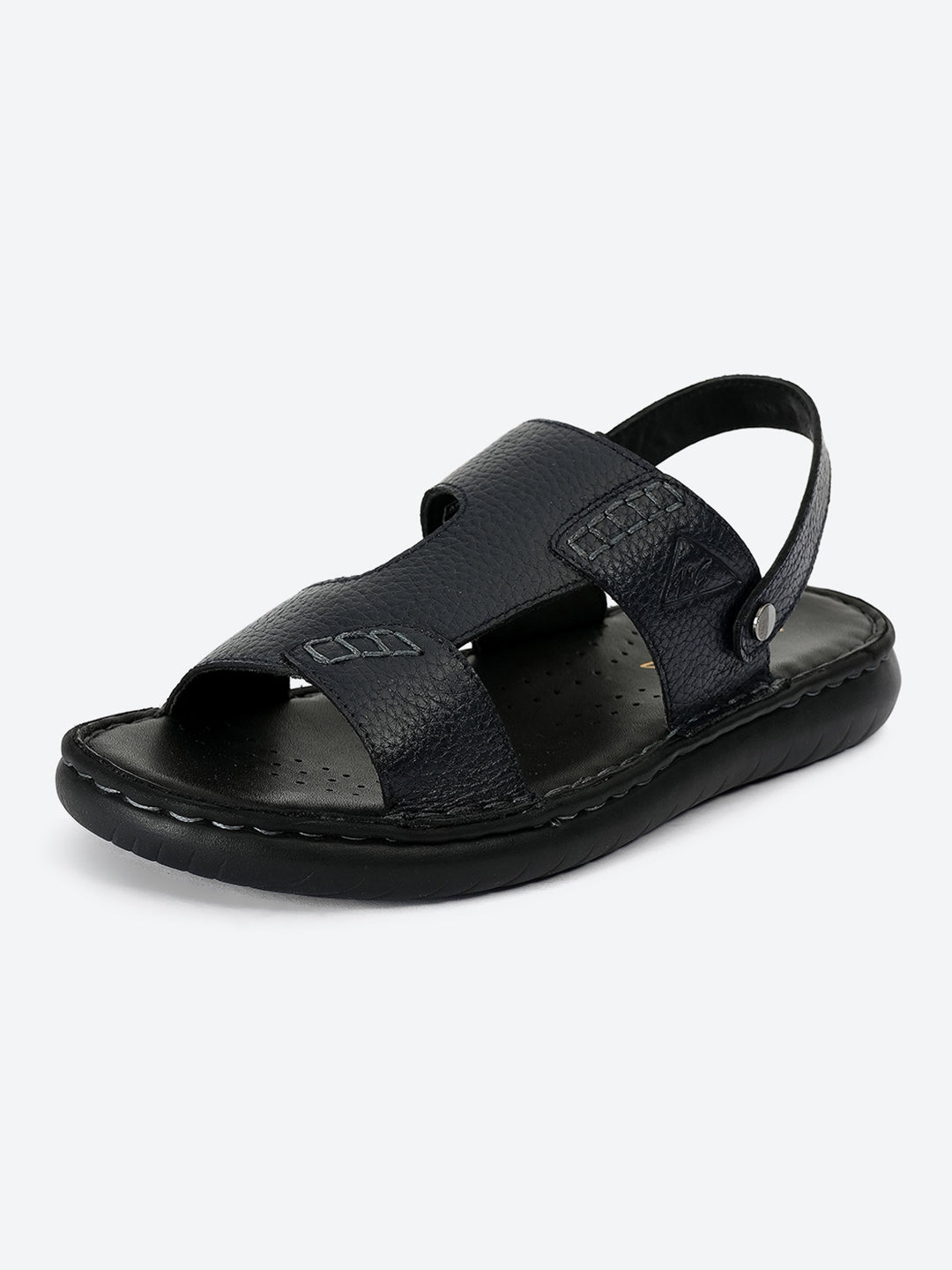 Men Navy Blue Elastic Genuine Leather Sandals