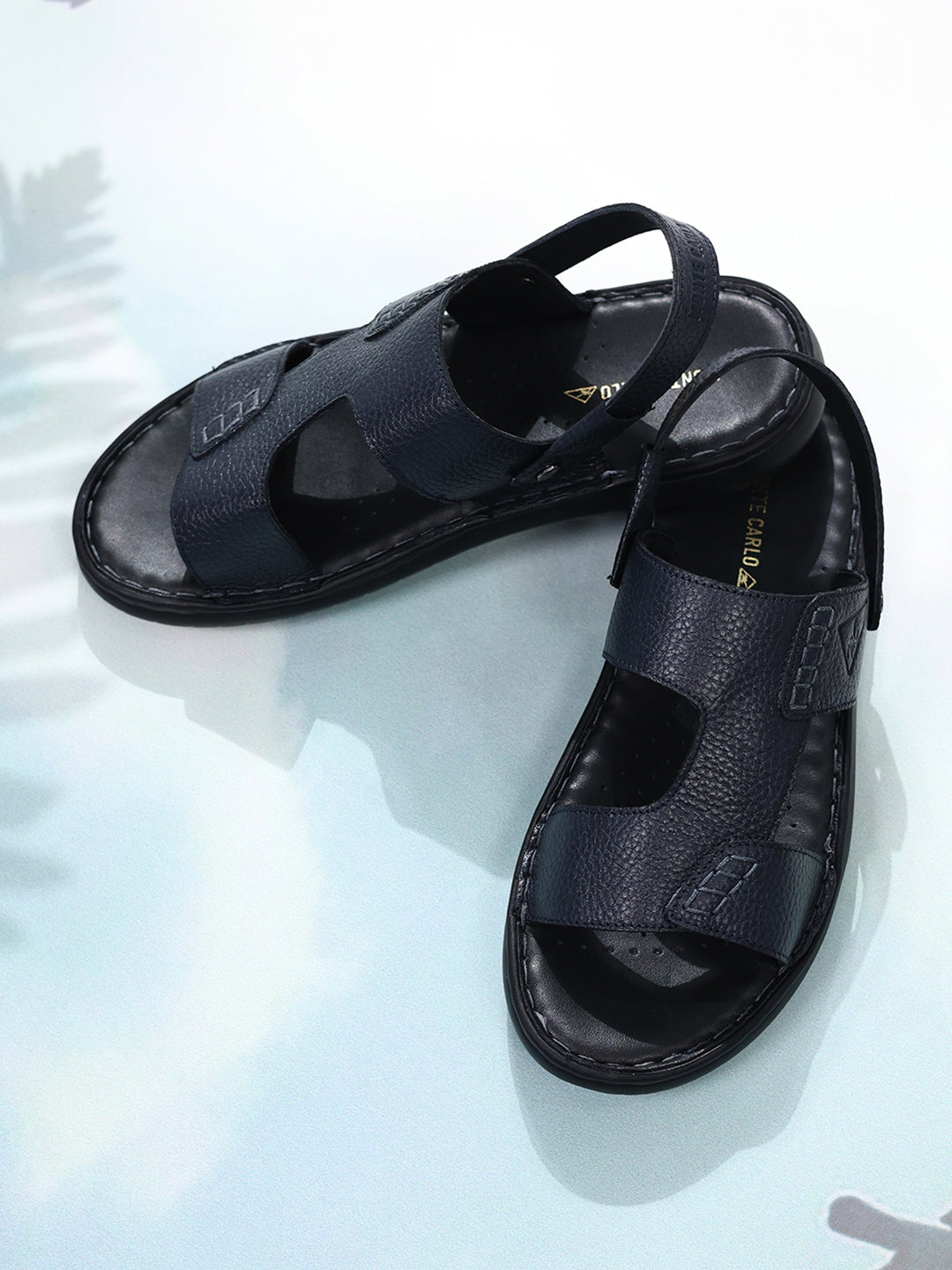 Men Navy Blue Elastic Genuine Leather Sandals