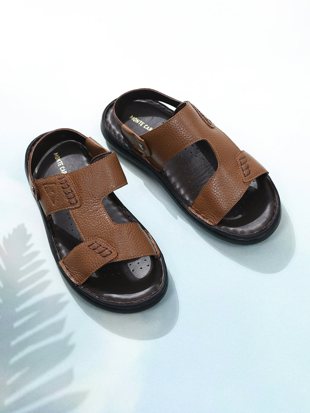 Men Tan Elastic Genuine Leather Sandals