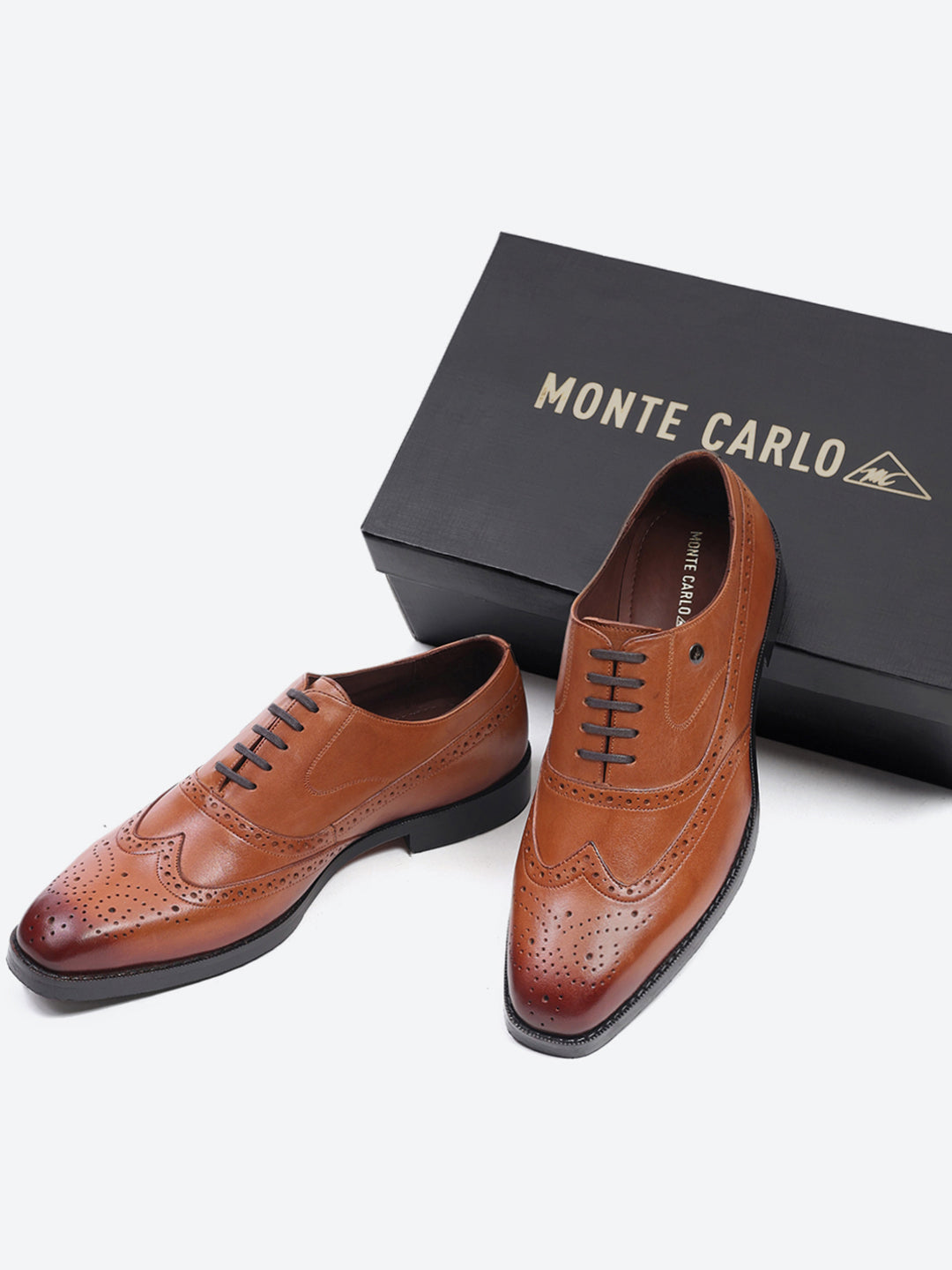 Men Tan Lace Up Leather Formal Brogues