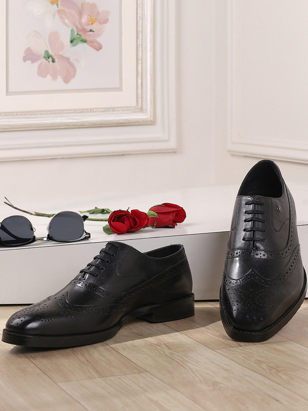 Men Black Lace Up Leather Formal Brogues
