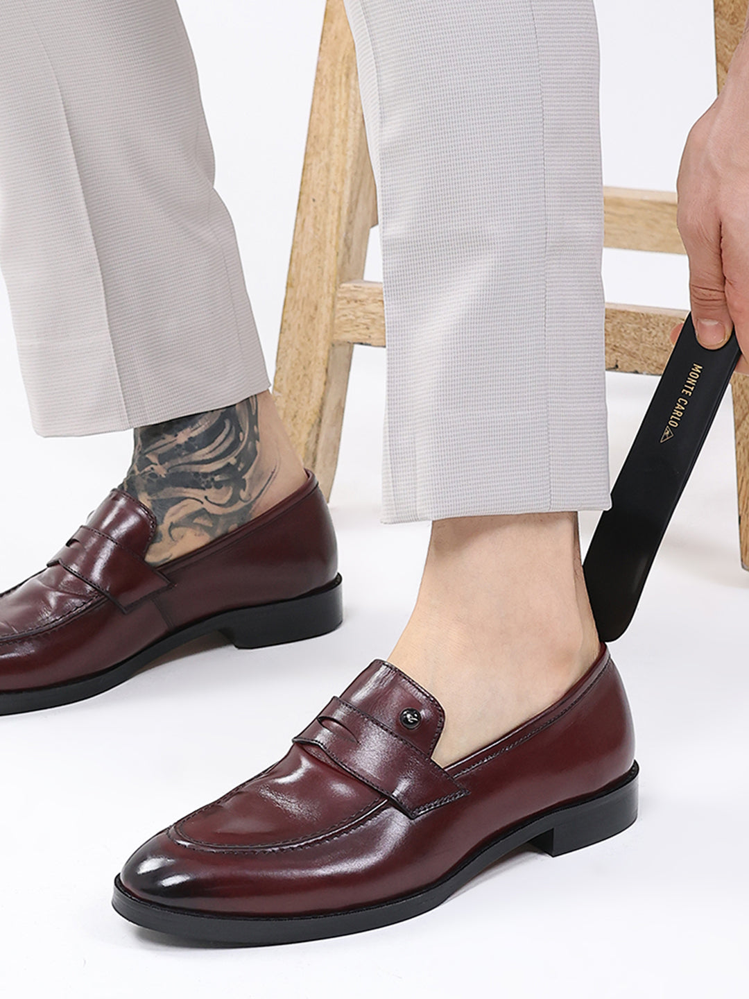 Men Cherry Slip on Leather Loafers