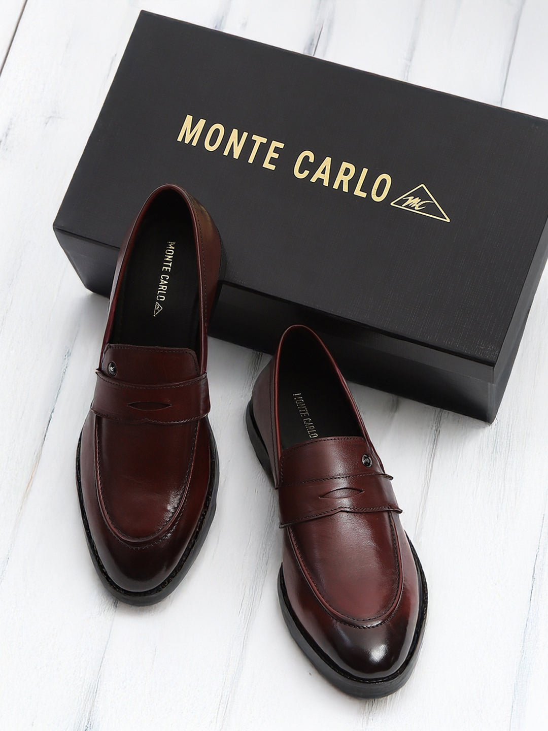 Men Cherry Slip on Leather Loafers