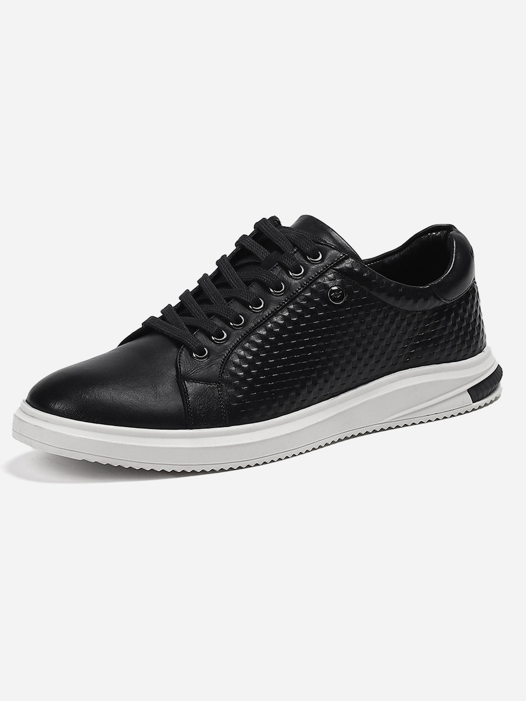 Mens Navy Blue Solid Lace Up Genuine Leather Casual Sneaker