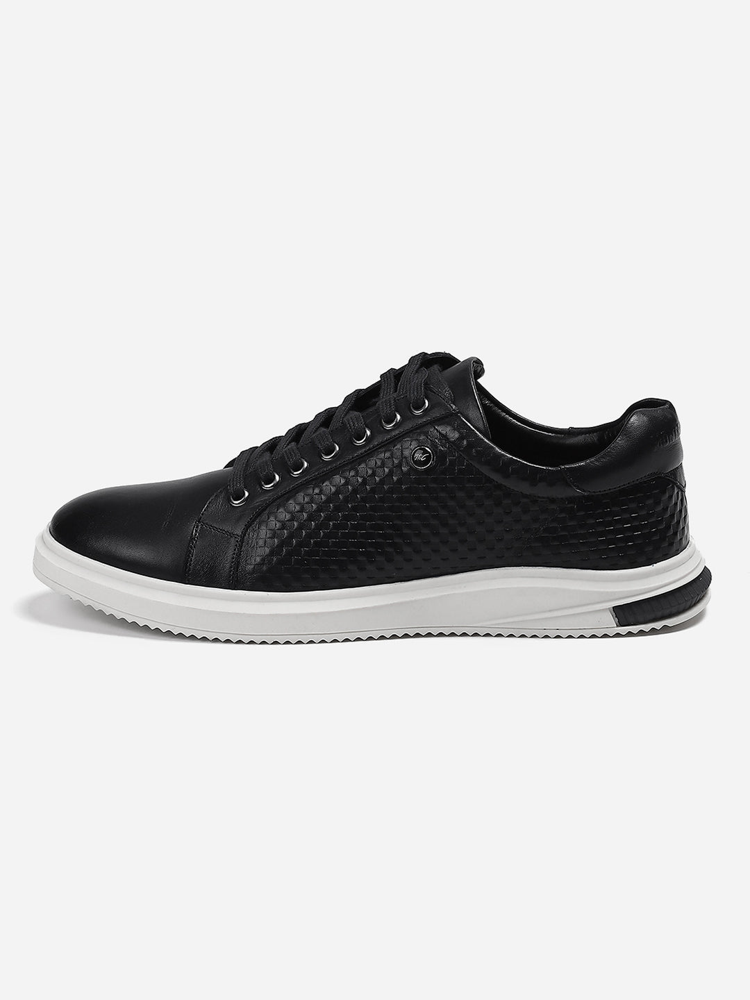 Mens Navy Blue Solid Lace Up Genuine Leather Casual Sneaker