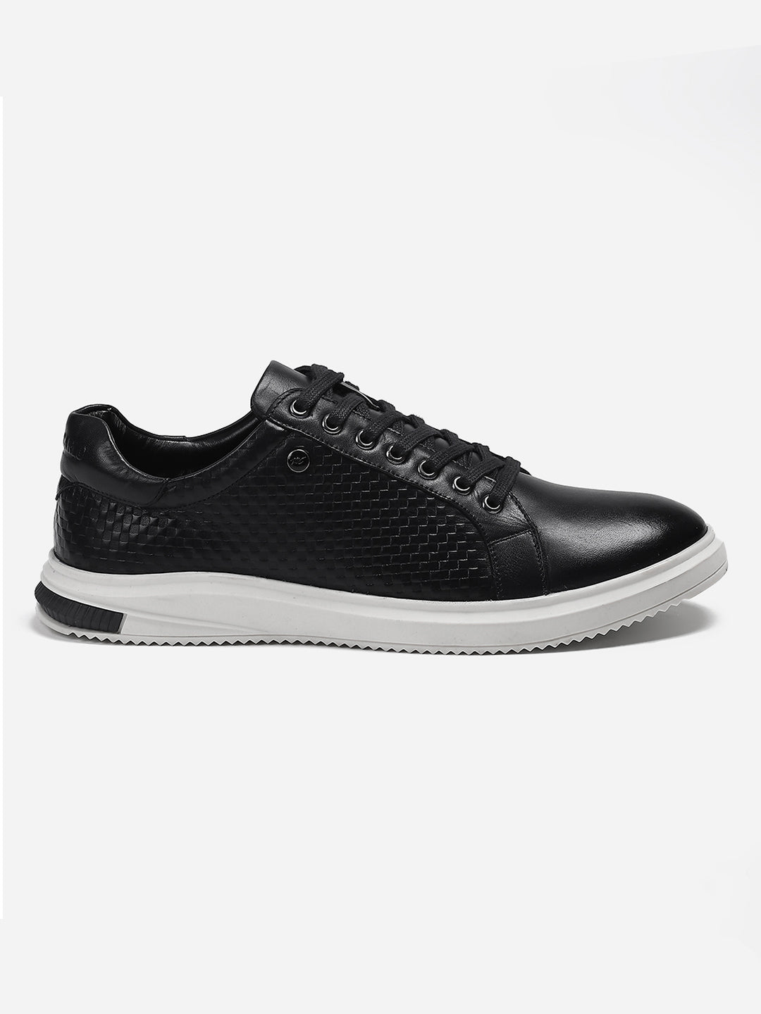 Mens Navy Blue Solid Lace Up Genuine Leather Casual Sneaker