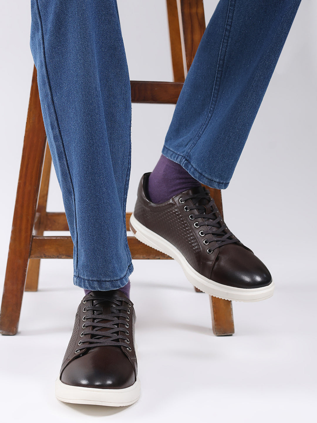 Men Brown Lace Up Leather Casual Shoes