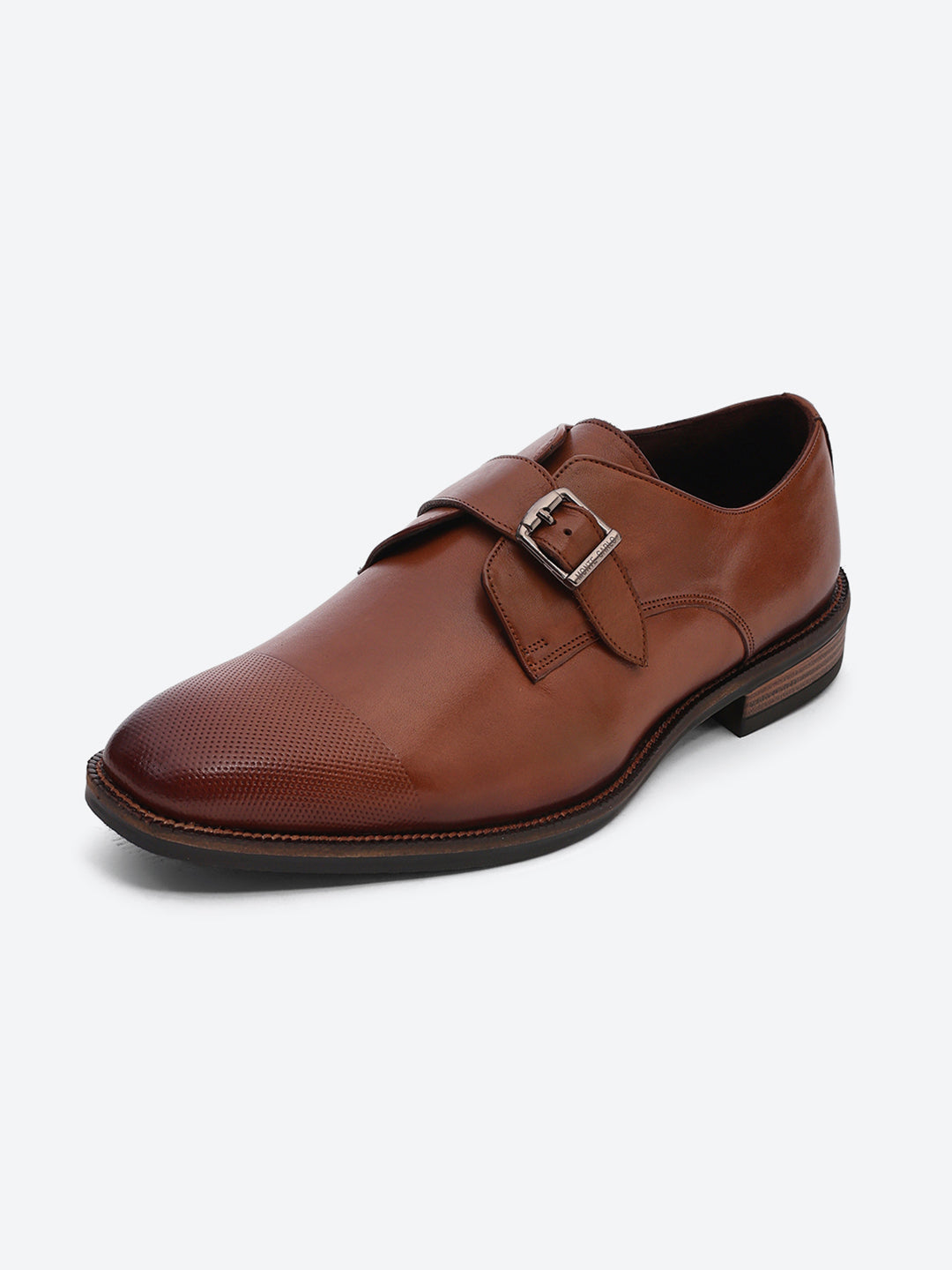 Men Brown Elastic Leather Formal Monks