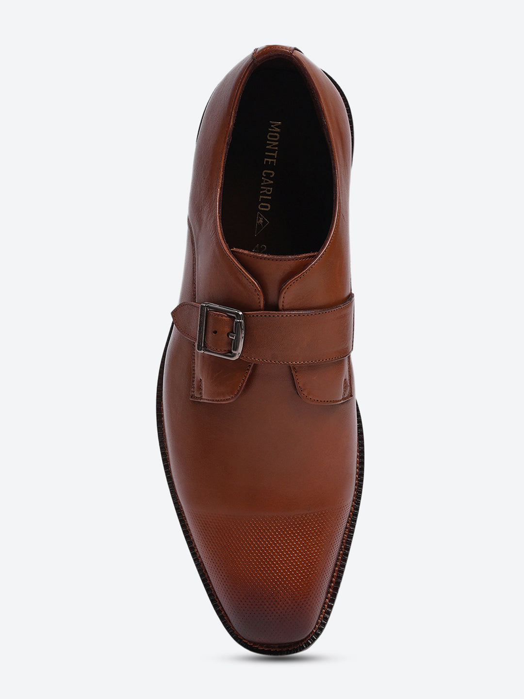 Men Brown Elastic Leather Formal Monks