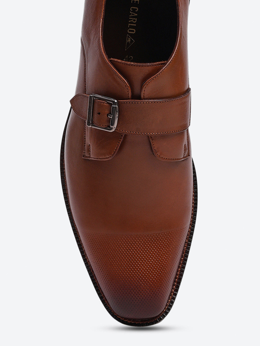 Men Brown Elastic Leather Formal Monks