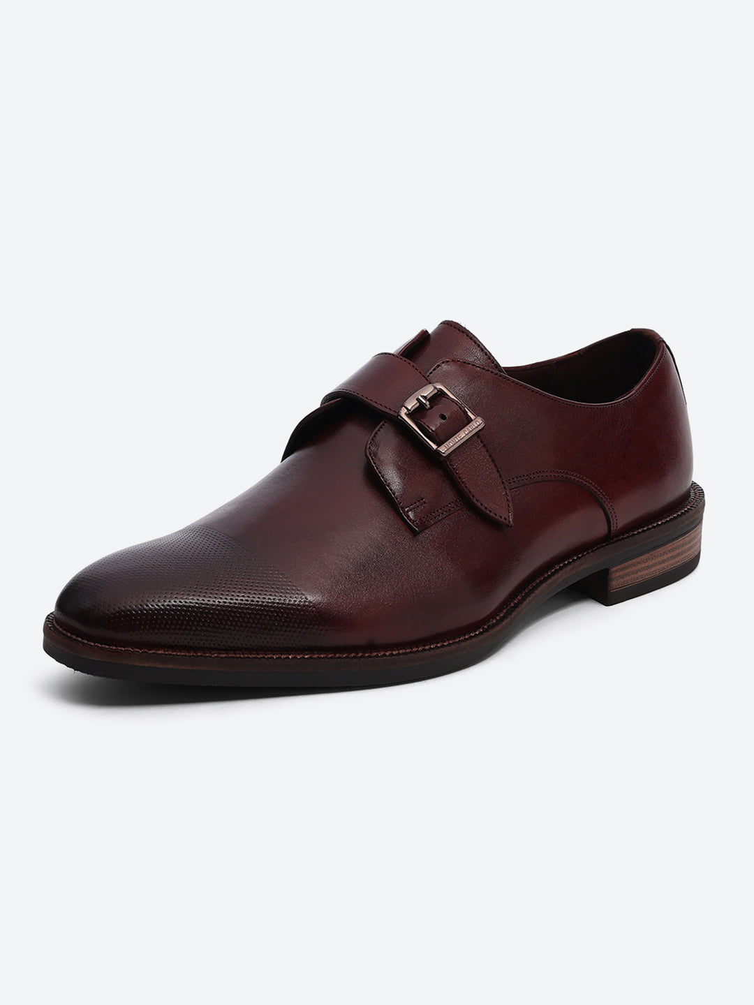 Men Cherry Elastic Leather Formal Monks