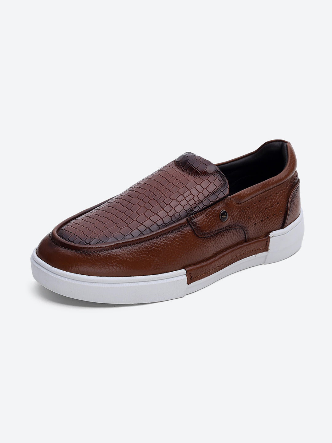 Monte Carlo Tan Croc Print Leather Casual Slip on Shoes for Men