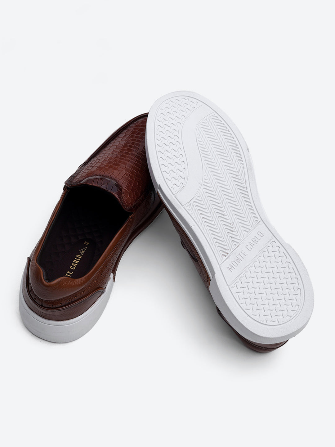Monte Carlo Tan Croc Print Leather Casual Slip on Shoes for Men