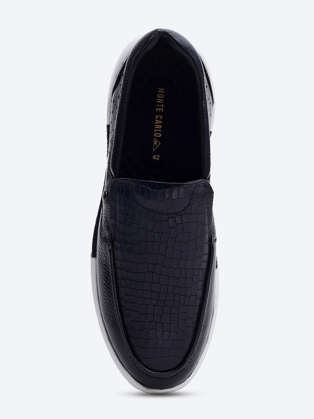 Monte Carlo Navy Blue Croc Print Leather Casual Slip on Shoes for Men