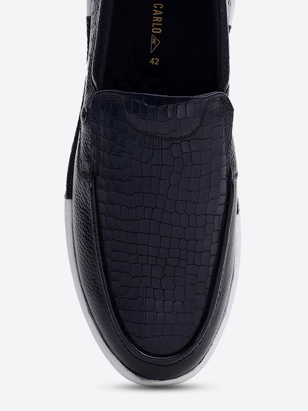 Monte Carlo Navy Blue Croc Print Leather Casual Slip on Shoes for Men