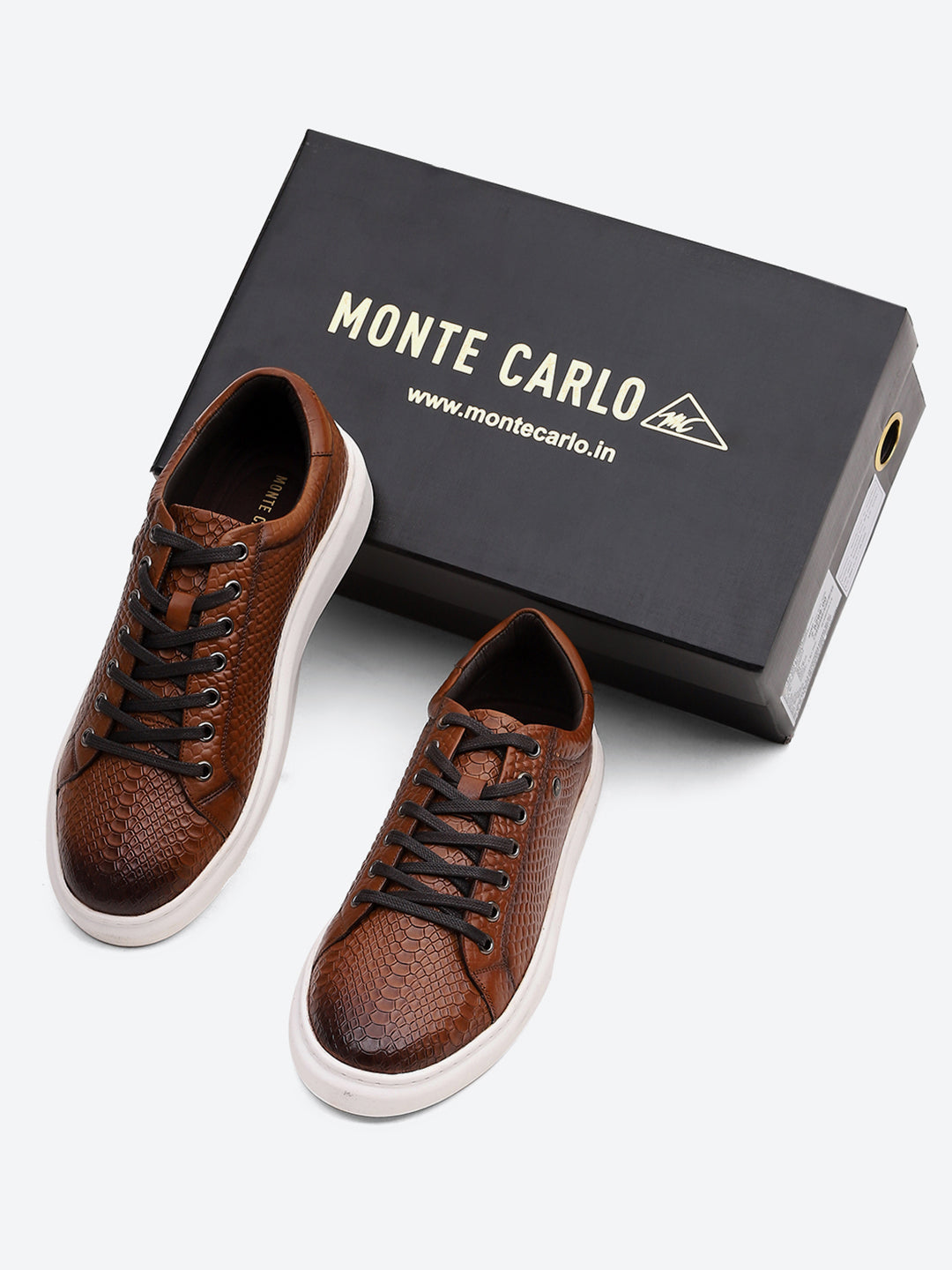 Men Tan Lace Up Leather Sneakers - Stylish & Comfortable