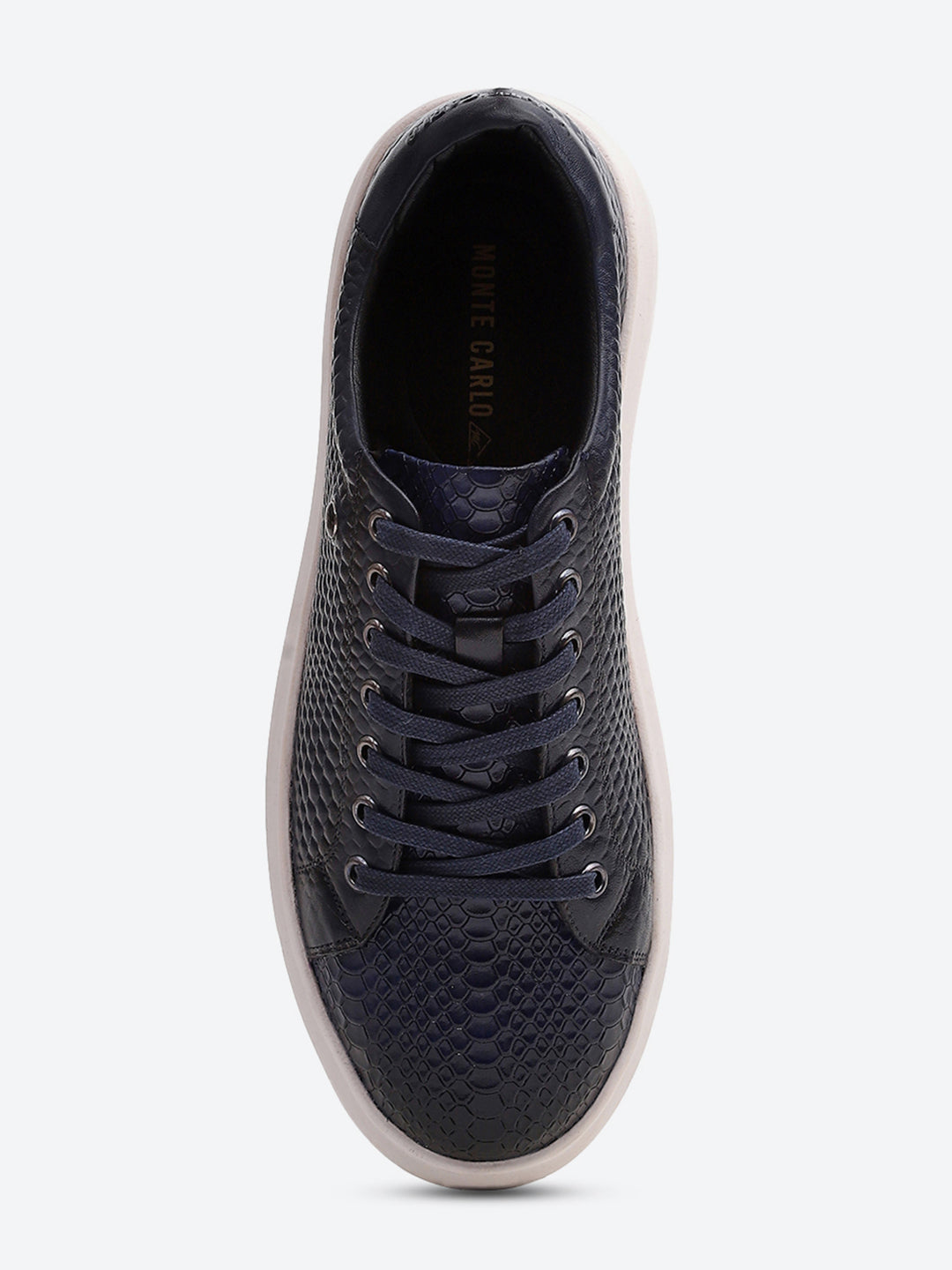 Men Navy Blue Lace Up Leather Sneakers - Stylish & Comfortable