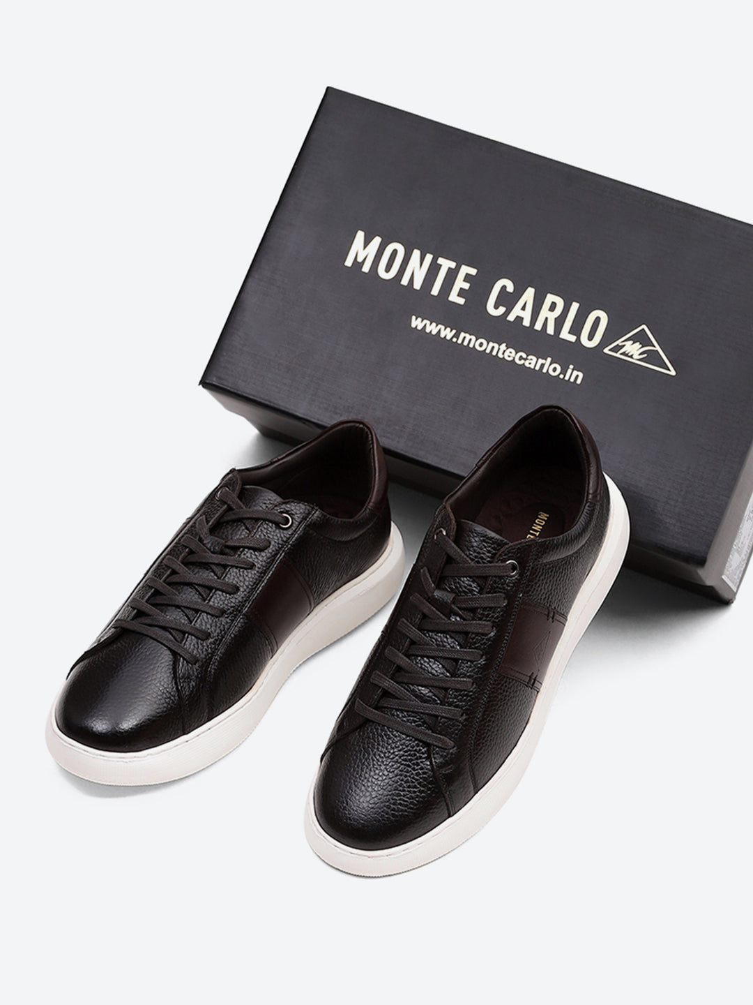 Men Brown Lace Up Leather Sneakers - Stylish & Comfortable