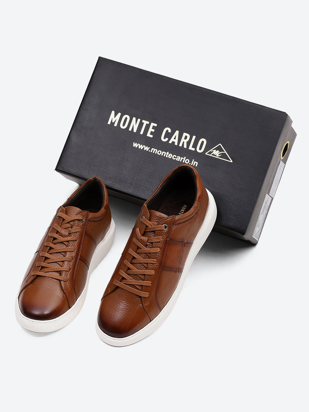 Men Tan Lace Up Leather Sneakers - Stylish & Comfortable