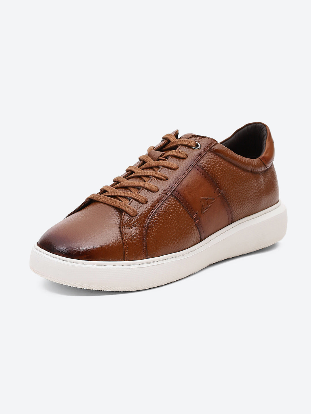 Men Tan Lace Up Leather Sneakers - Stylish & Comfortable