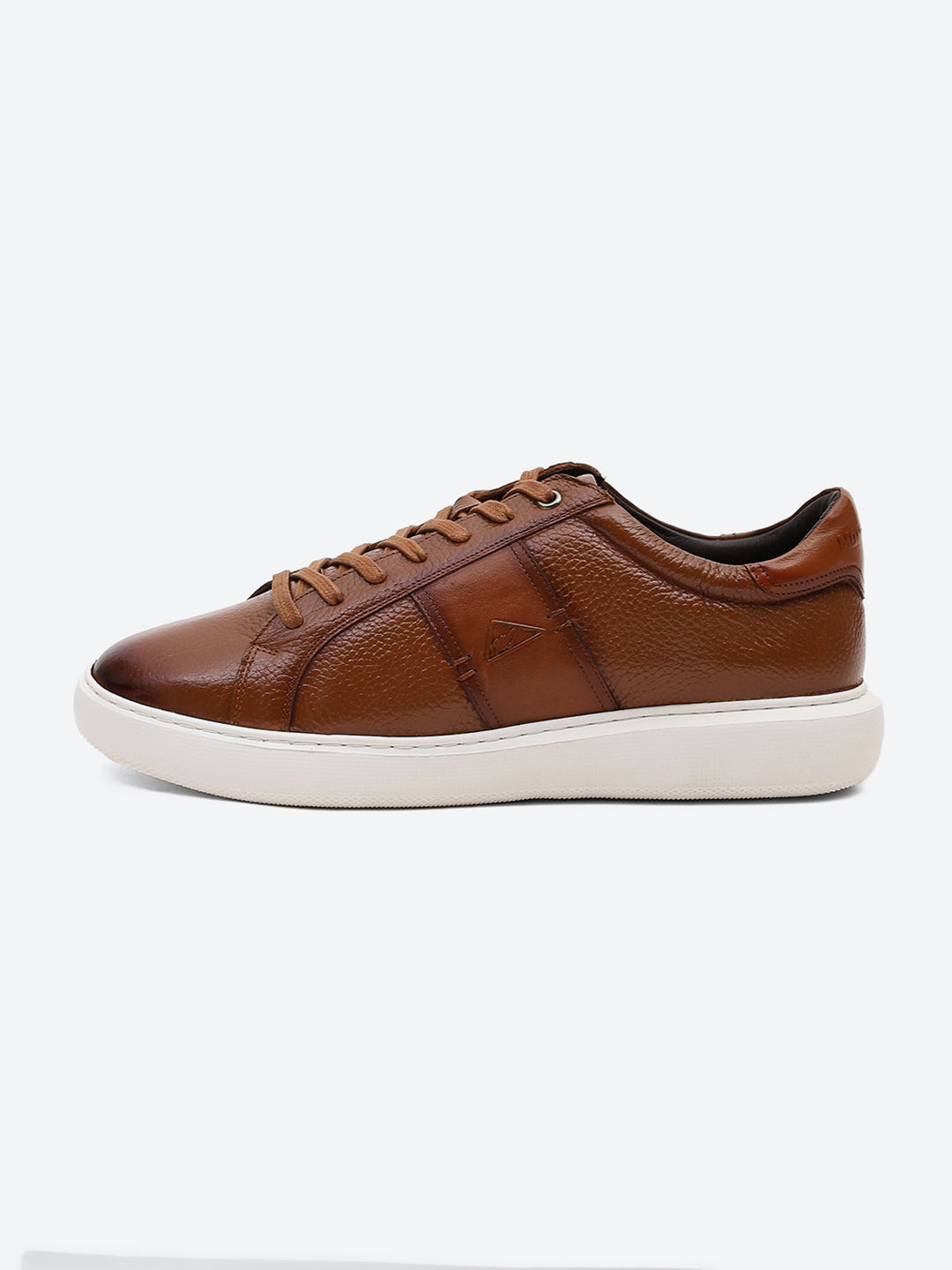 Men Tan Lace Up Leather Sneakers - Stylish & Comfortable