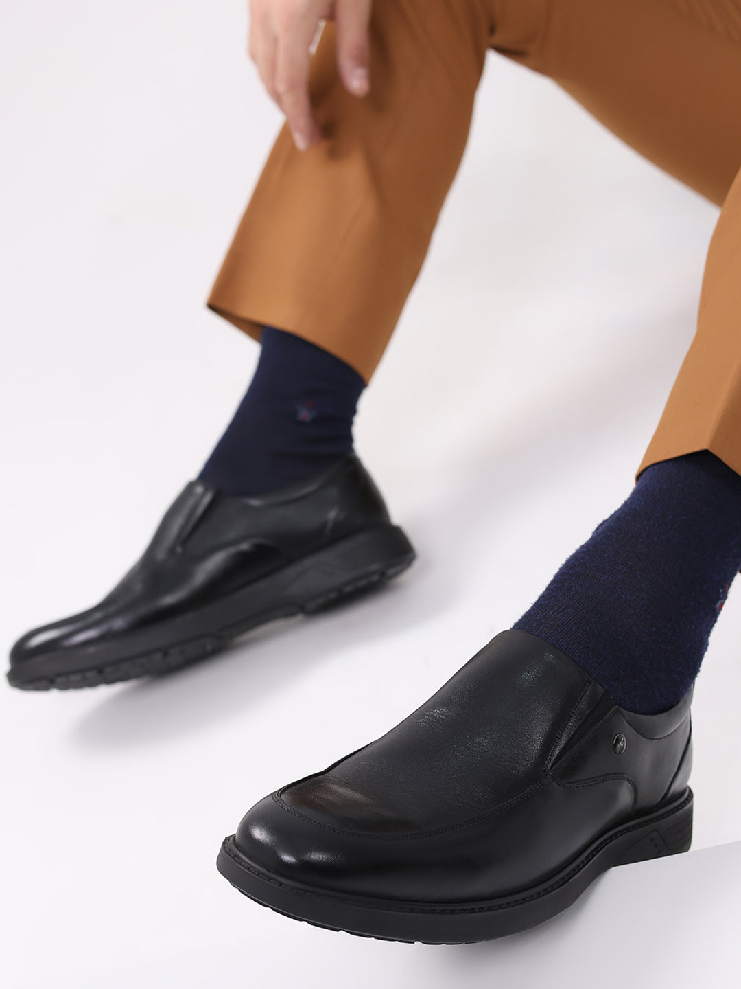 Men Black Leather Slip on Shoes