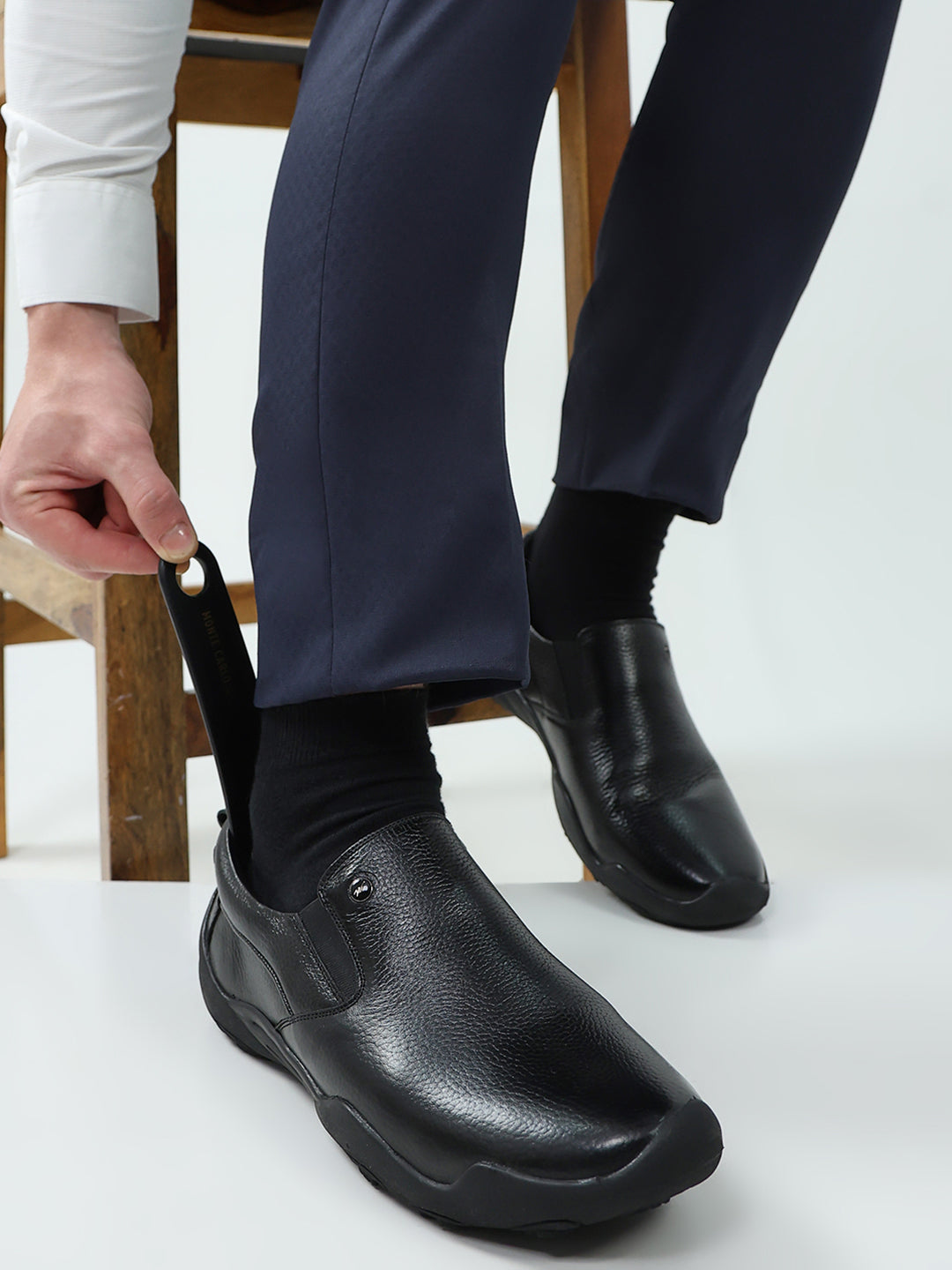 Men Black Slip on Genuine Leather Shoes