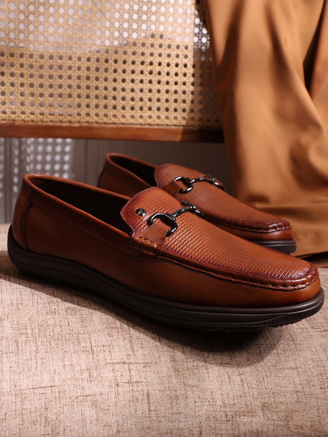 Men Tan Comfortable Slip on Leather Loafers