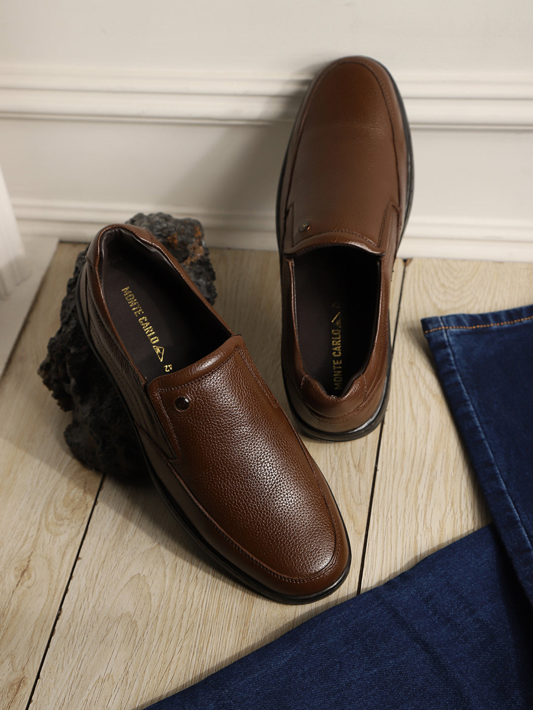 Monte Carlo Brown Comfort Slip on Formal Shoes for Men