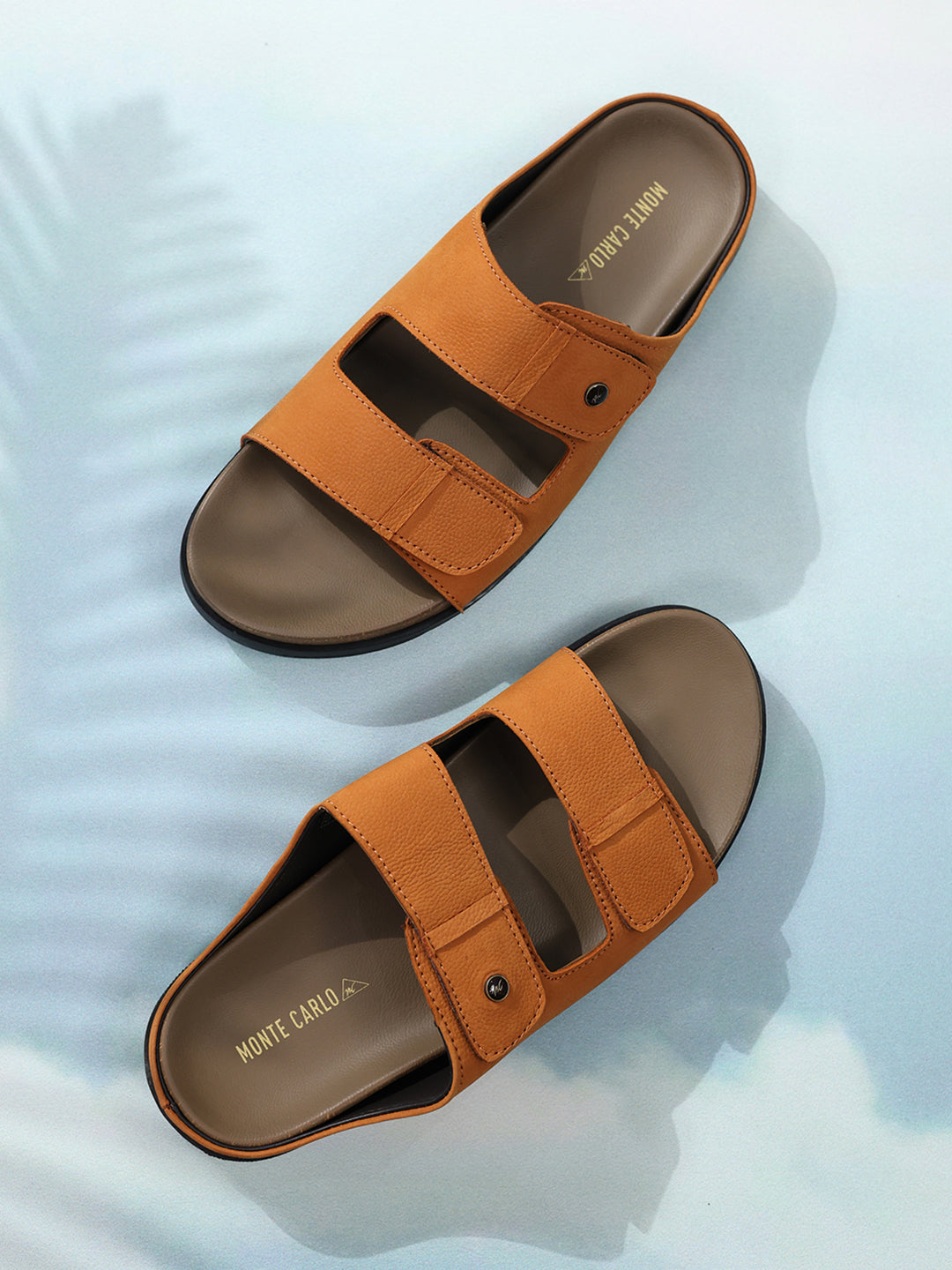 Men Tan Slip on Leather Sandals