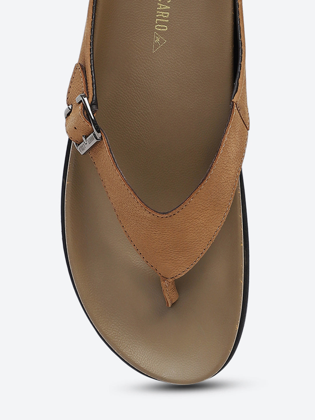 Men Tan Buckle Genuine Leather Slipper