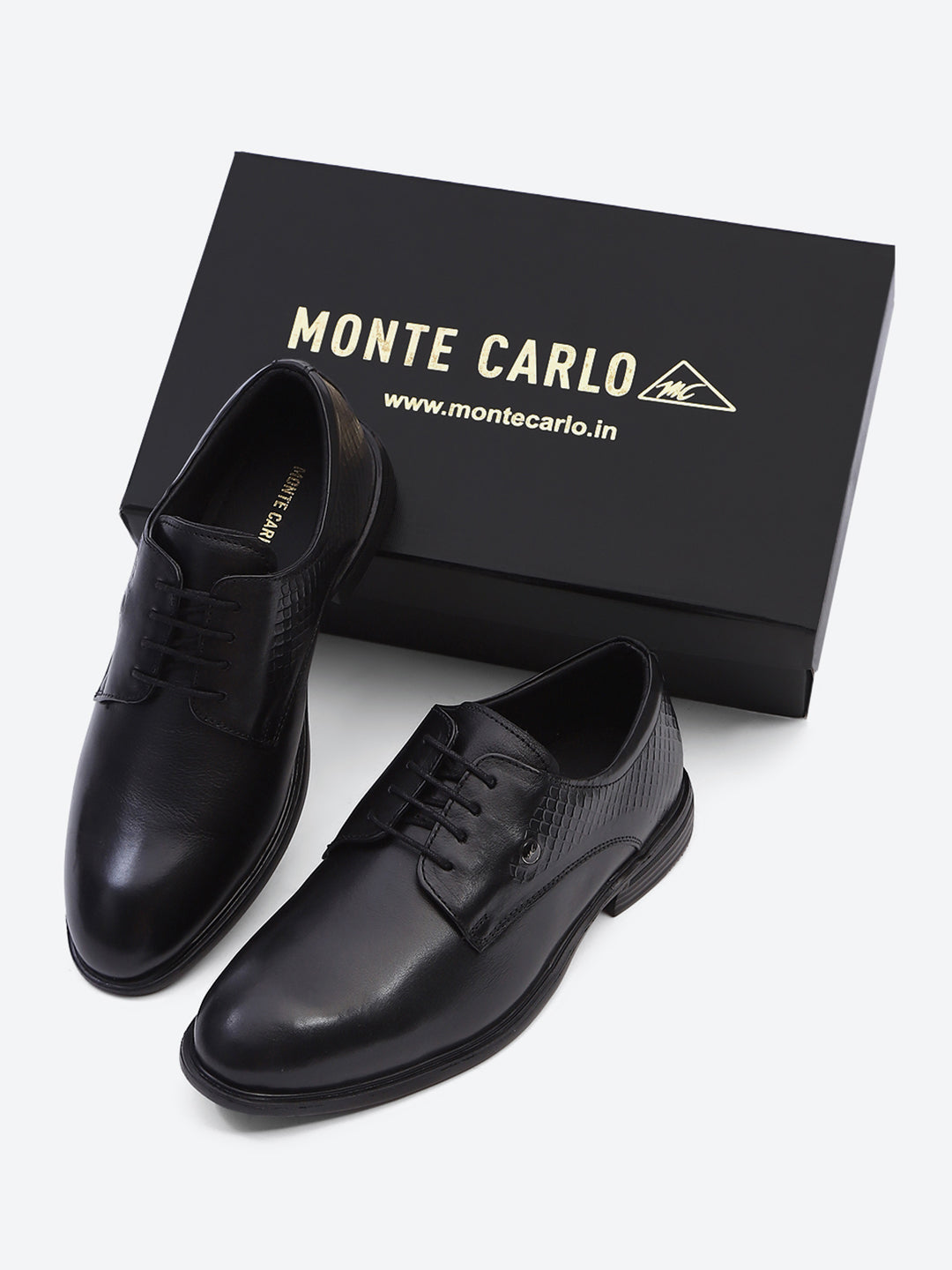 Monte Carlo Black Polished Finish Formal & Business Lace Up Style Derby Dress Shoes for Men