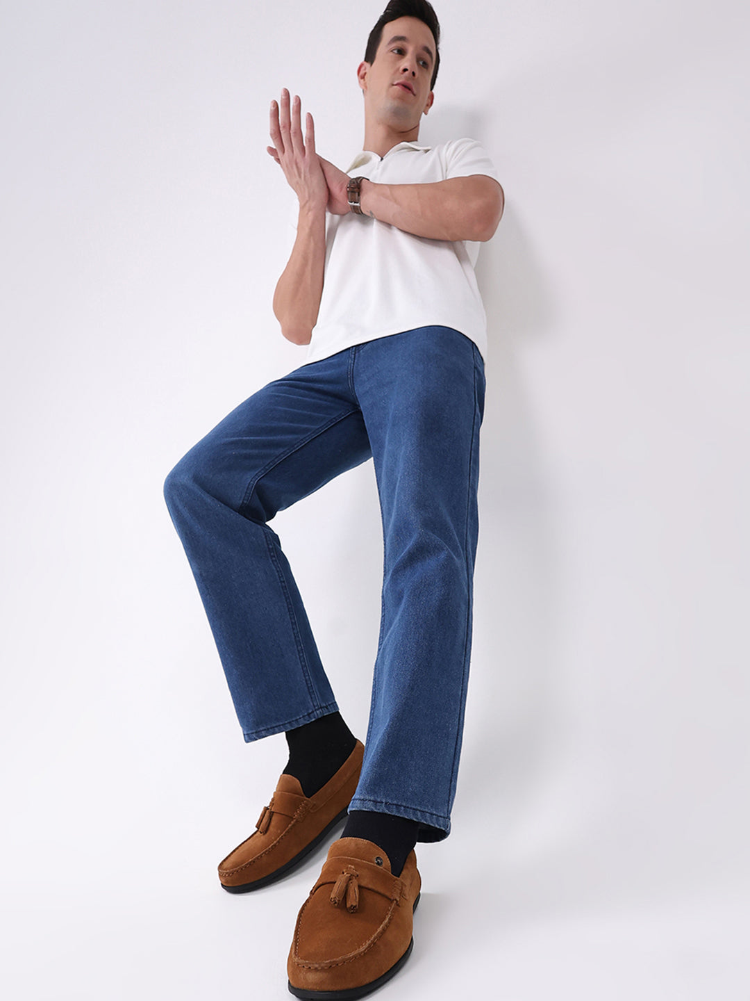 Men Tan Slip on Genuine Leather Loafers