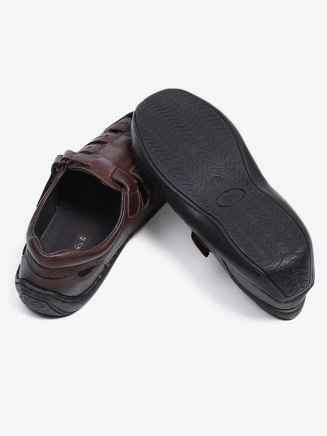 Men Brown Velcro Leather Sandals