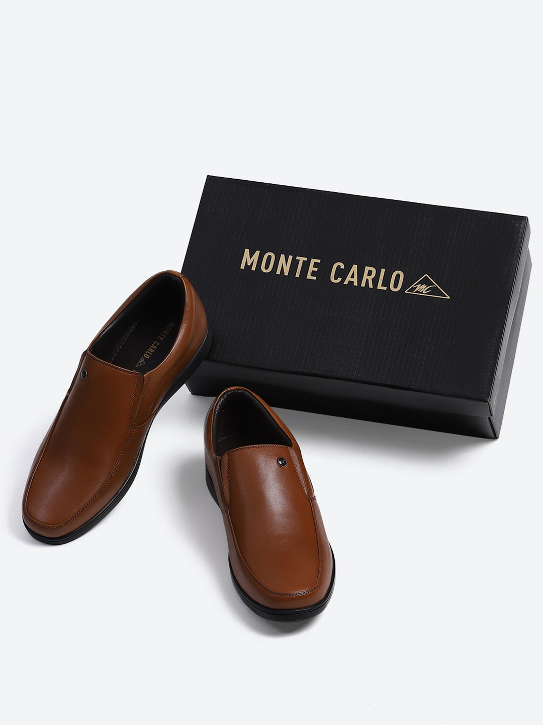 Men Tan Solid Slip on Genuine Leather Square Toe Slip on Shoes