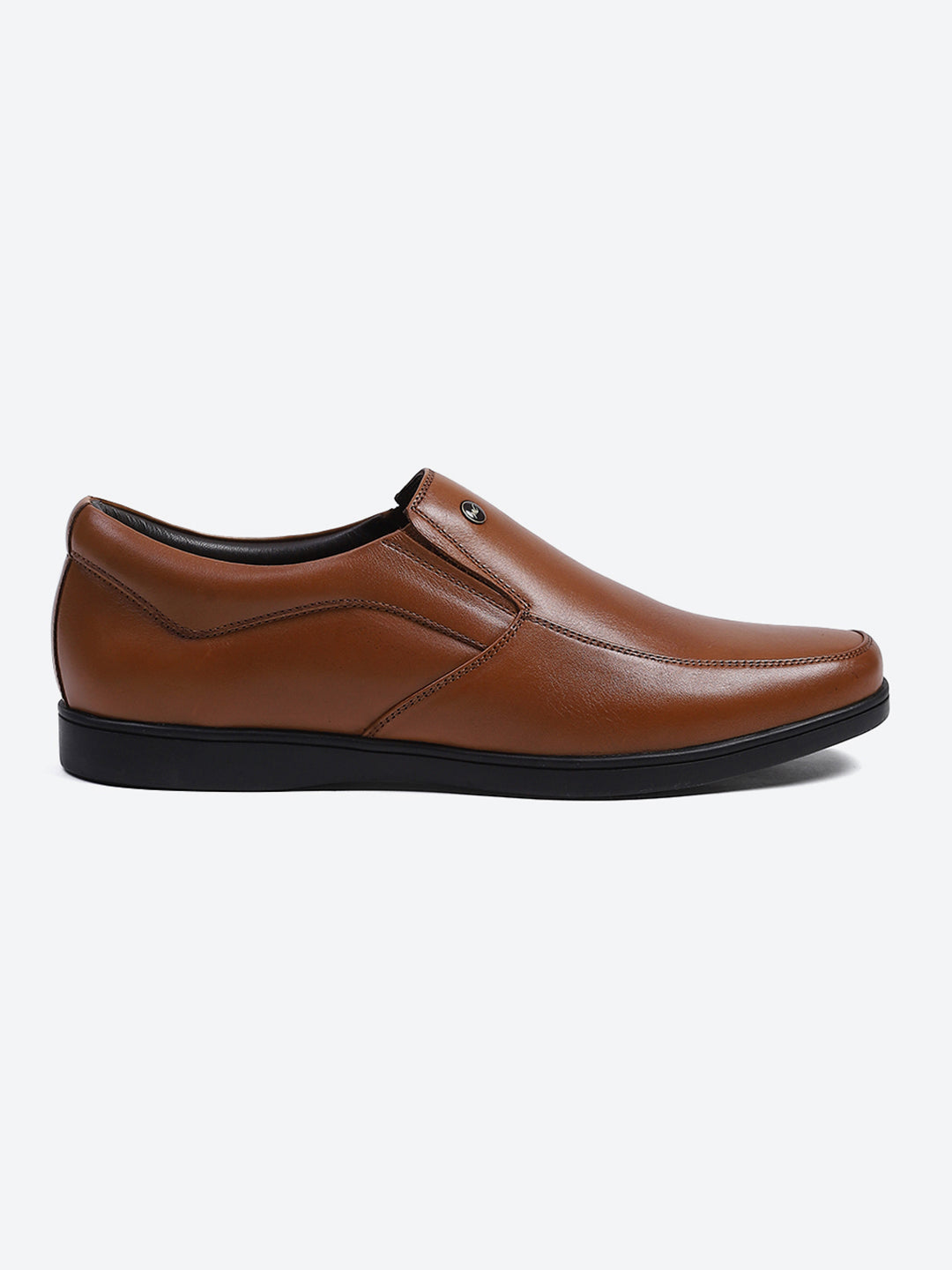 Men Tan Solid Slip on Genuine Leather Square Toe Slip on Shoes