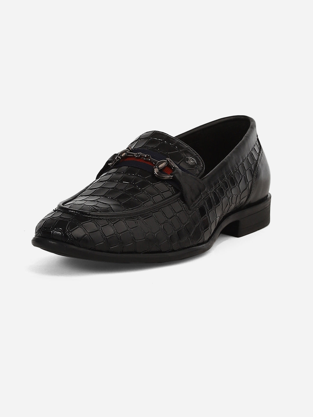 Men Black Slip-On Genuine Leather Croco Print Penny Loafers