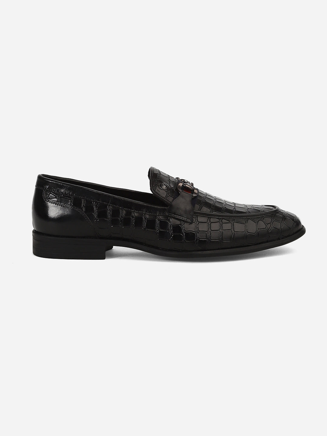 Men Black Slip-On Genuine Leather Croco Print Penny Loafers