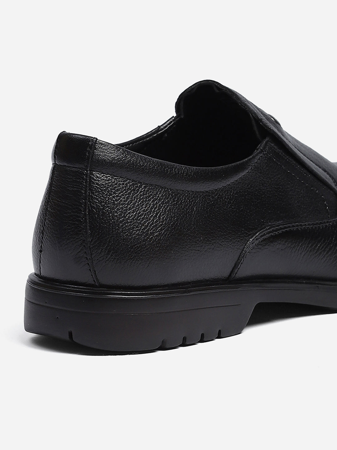 Men Black Solid Slip on Genuine Leather Formal Shoes