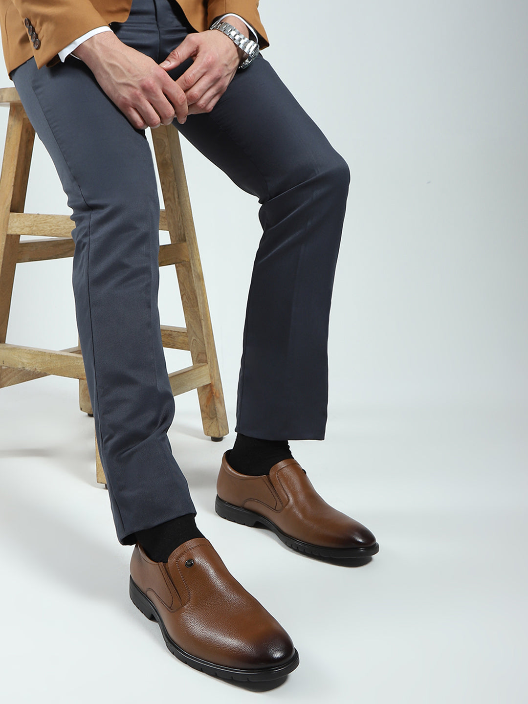 Men Tan Solid Slip on Genuine Leather Formal Shoes