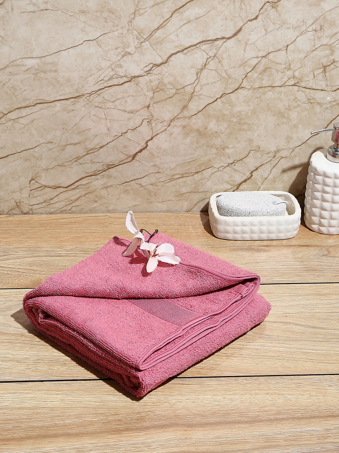 Peach Cotton Solid 380 GSM Bath Towel (Albella)